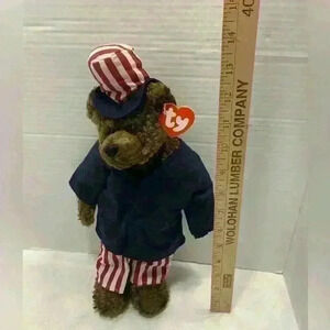Vintage 1993 TY Attic Treasures Samuel 13” Plush Patriotic Bear